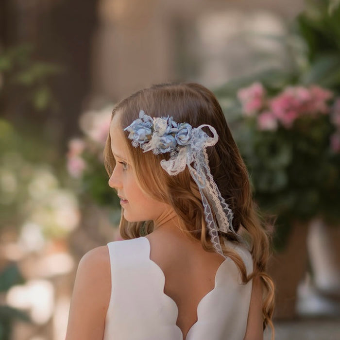 Fermaglio per capelli con fiori azzurri