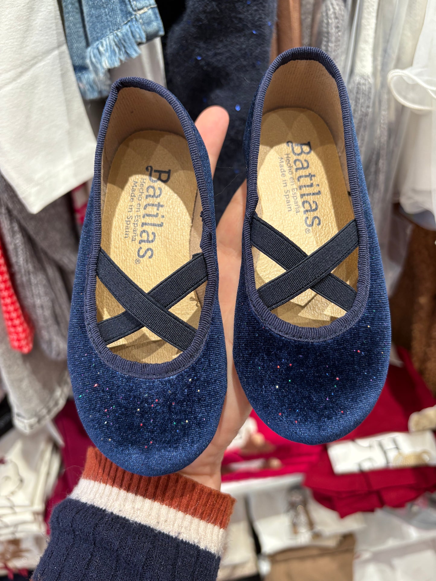 Ballerine velluto blu con brillantini incrociata